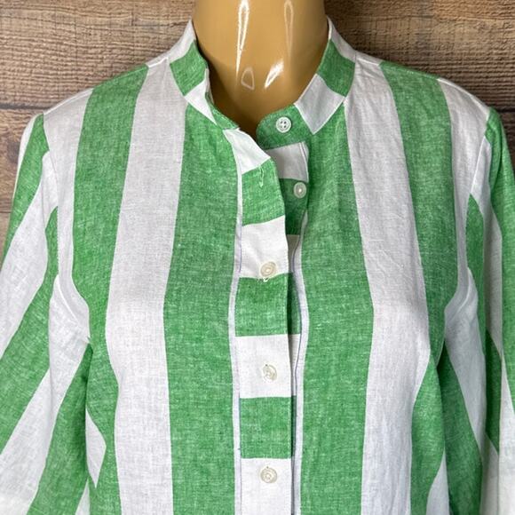 Kate Spade Awning Stripe Pom-Pom Tunic Dress Crop Sleeve White Green SZ Medium - Picture 3 of 14